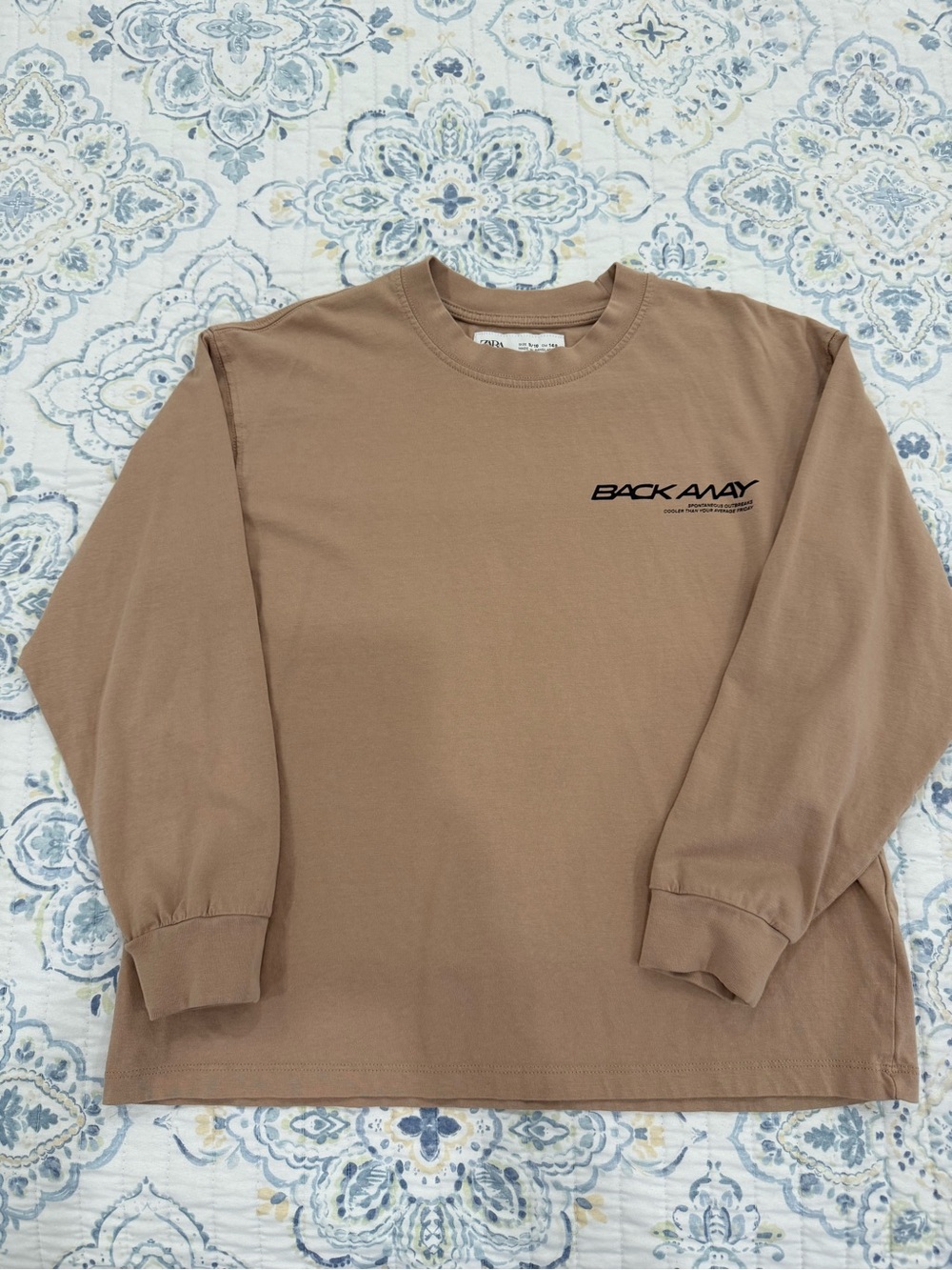 Zara Brown Long Sleeve Crewneck with Black Chest Logo